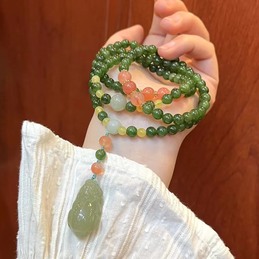 Chinese Natural Ulan Sea Jasper Beads Multi Loop Bracelet Female Hotan Jade Fairy Creature Necklace South RedAgate Bracelet