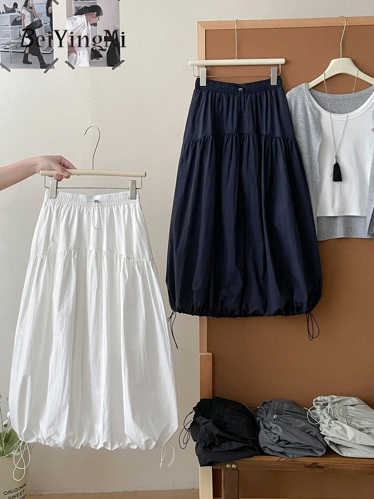 

Beiyingni Japanese Style Summer Women Midi Skirt Simple Vintage All-match A-line Bud Midi Skirts Woman White Black Korean Faldas