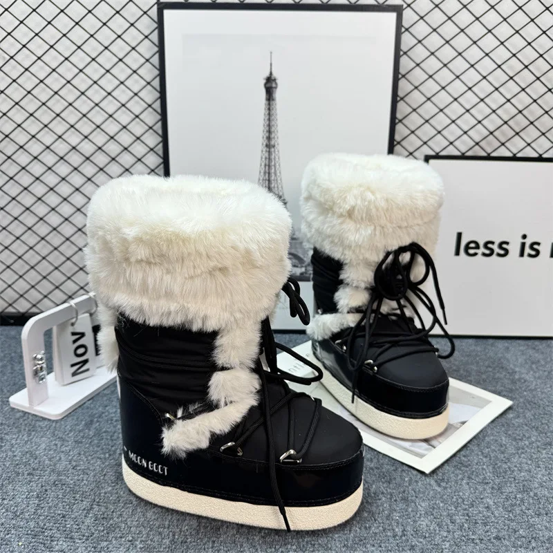 Fashionable Moon Boot Women's Snow Boots Anti-slip Warmth Comfortable Moon Shape High Top Boots for Winter Casual Wear