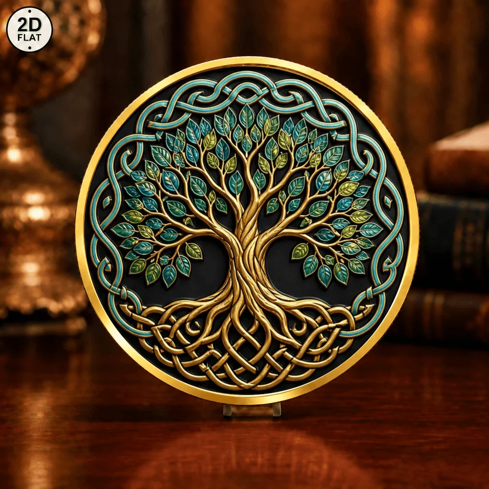 1pc Sun Moon Face Tree of Life Metal Challenge Coin 2D Print Celtic Knot Star Cloud Collectible Medal Spiritual Art Lover Gifts