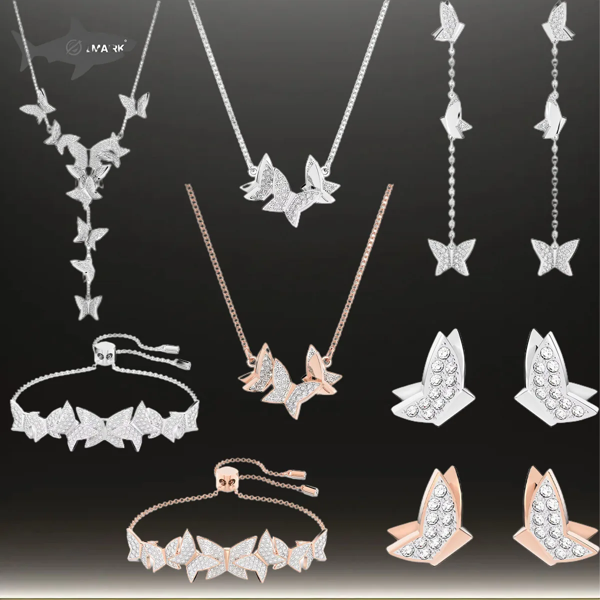 2025 Novo colar de zircão borboleta, brincos, pulseira, conjunto de joias, textura, festa premium, banquete, atendimento, presente