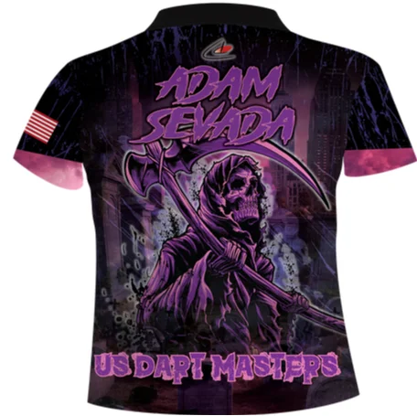 Men Turn-down Collar Polo Shirt, Purple Black Dart Theme Design, Quick Dry Fabric Recreational Dart Games & Hobby Club Meetups