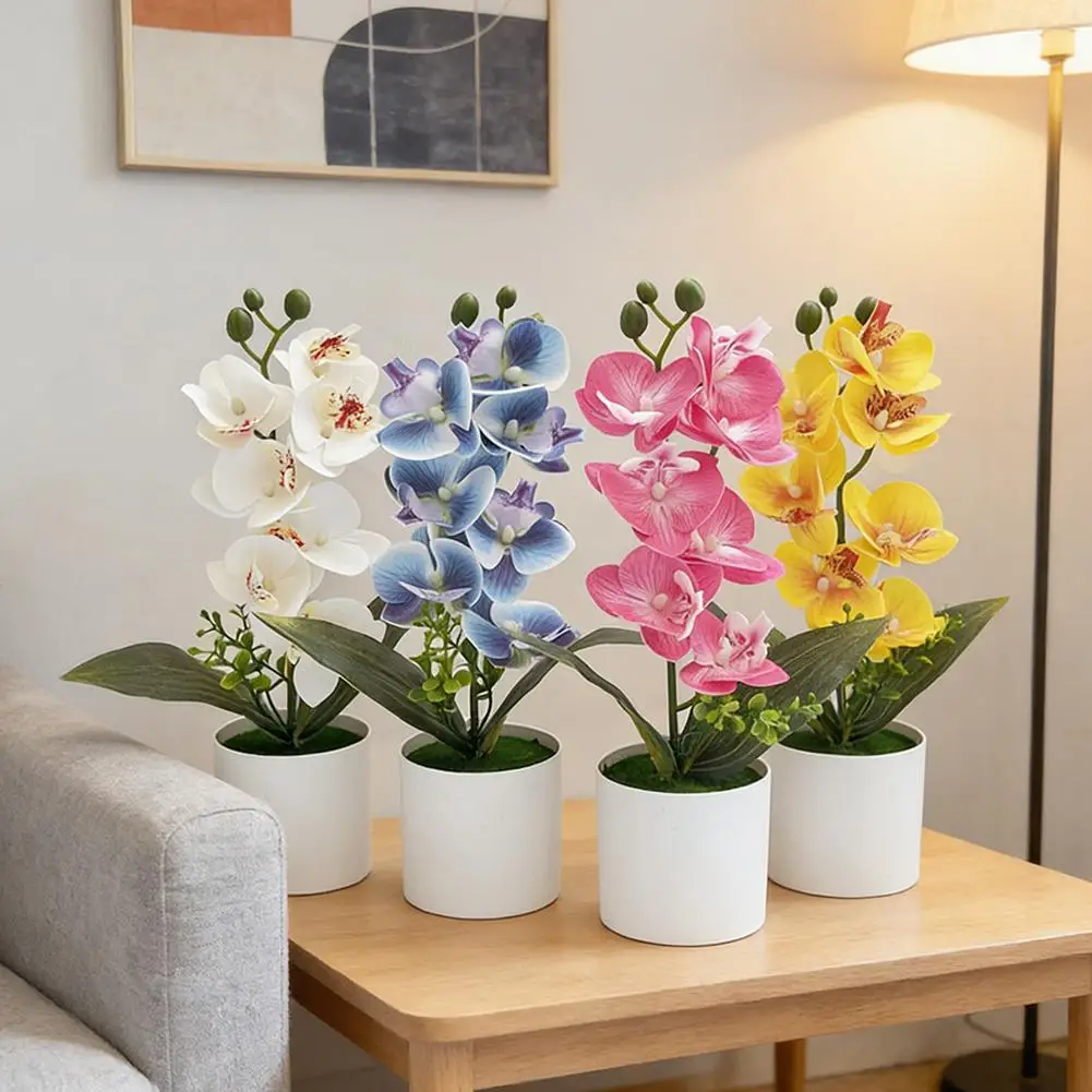 Pink Artificial Orchid Potted Flowers Multi-Bloom White Flower Flower Potted Plastic Simulated Orchid Pot Butterfly Flower W7K6