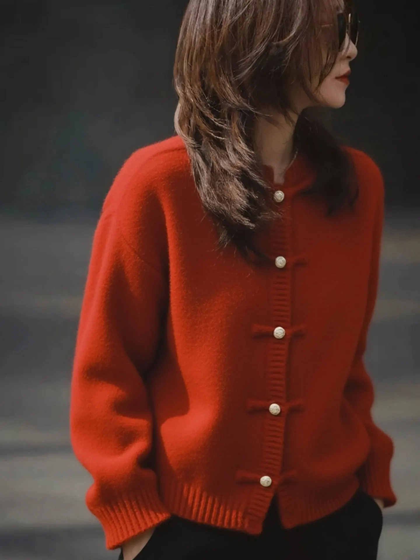 

Ele Red Knitted Long Sve Cisas Cardigan Winter Warm Single Button Sweater Korean Sle Loose Fit Commute Faion