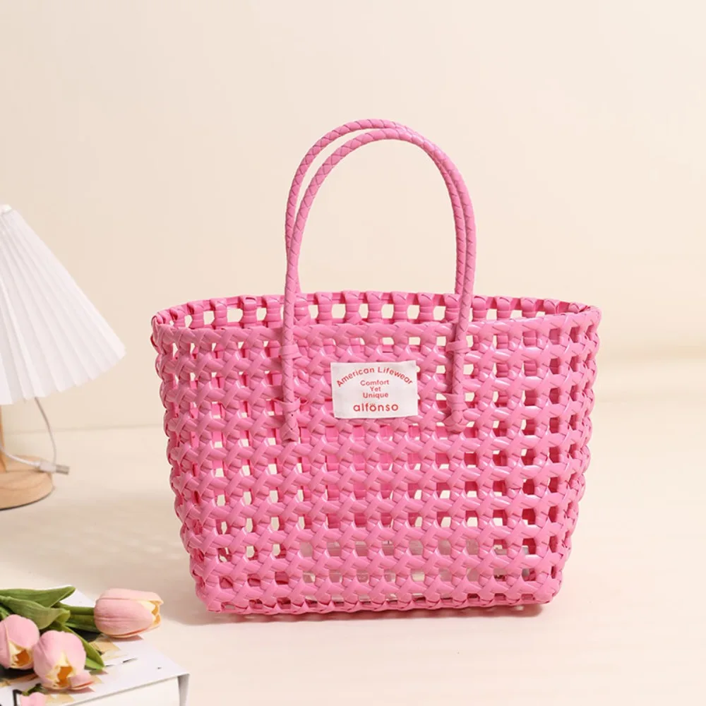 

Countryside Style Hollow Weave Bag Vacation Style Large Capacity Vegetable Basket Bag Bucket Bag Bohemian Style Beach Tote Bag