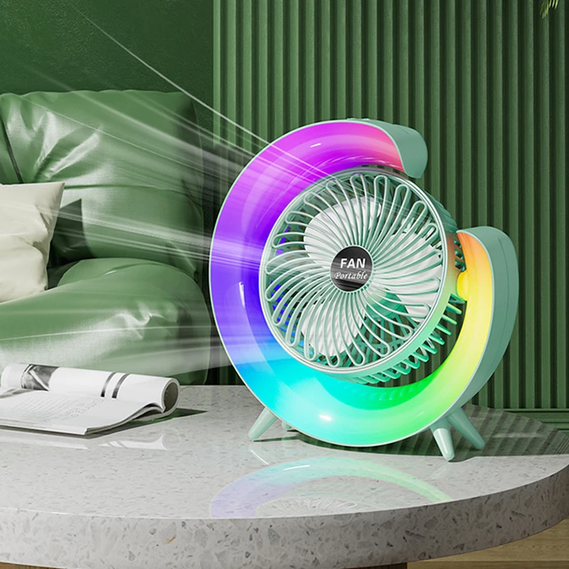 Moderne Draagbare Ventilator Licht Usb Oplaadbare Ventilator Met Drie Verstelbare Versnelling Rgb Phantom Kleur Voor Woonkamer Slaapkamer Studie Lampen