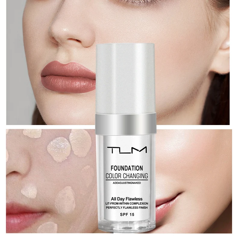 TLM TUM Liquid Foundation Cream Professional Full Coverage Face Concealer Waterproof Makeup Base Brighten Cover Dark Circles30ML