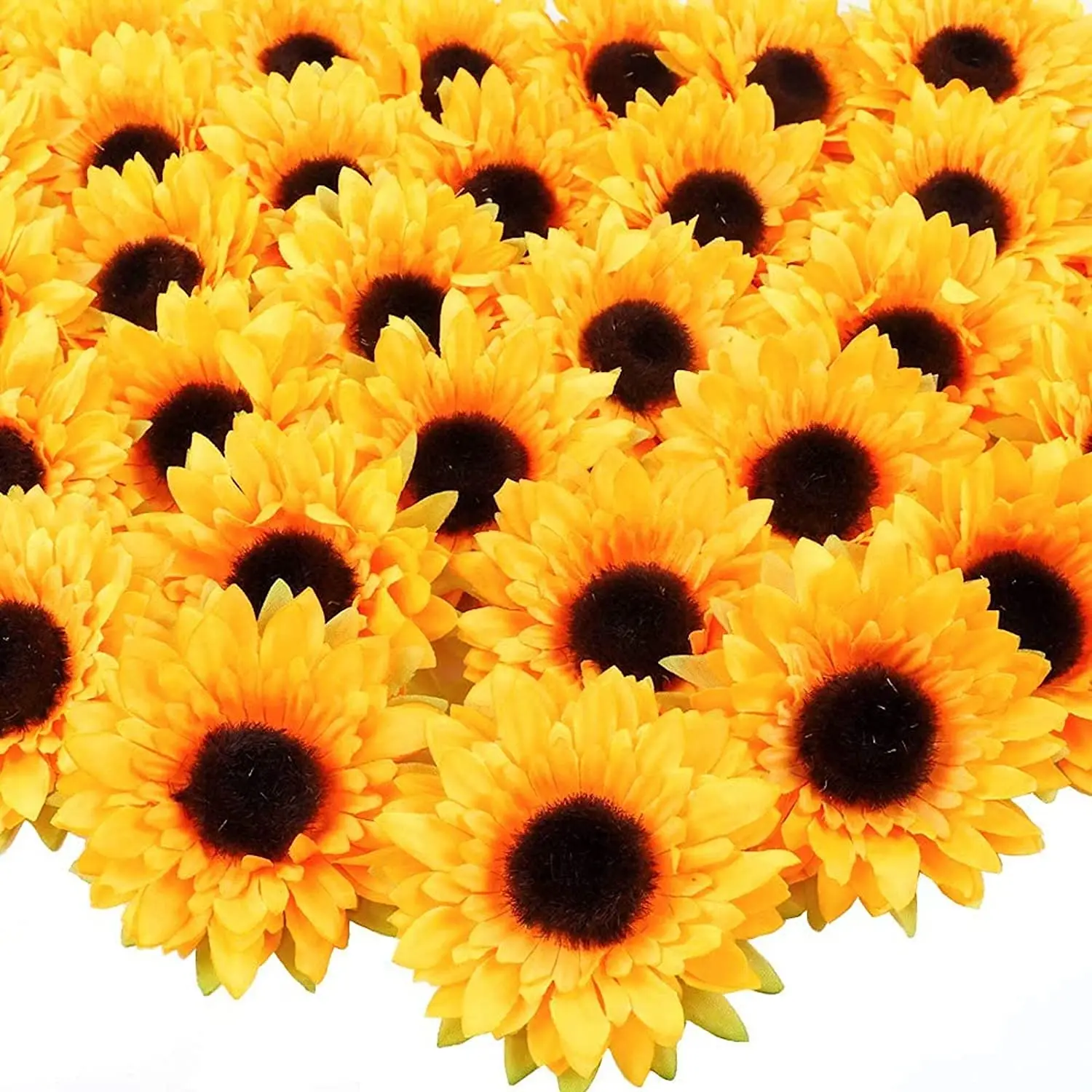 30PCS 10CM Yellow Faux Artificial Silk Sunflower Heads Fake Sunflowers Bulk Decorations for DIY Floral Wedding Home Party Decor