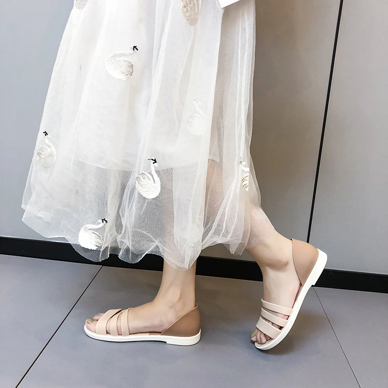 Women Summer Flat Sandals Open-Toed Slides Slippers Candy Color Casual Beach Outdoor Female Ladies Jelly Shoes Women Sandals