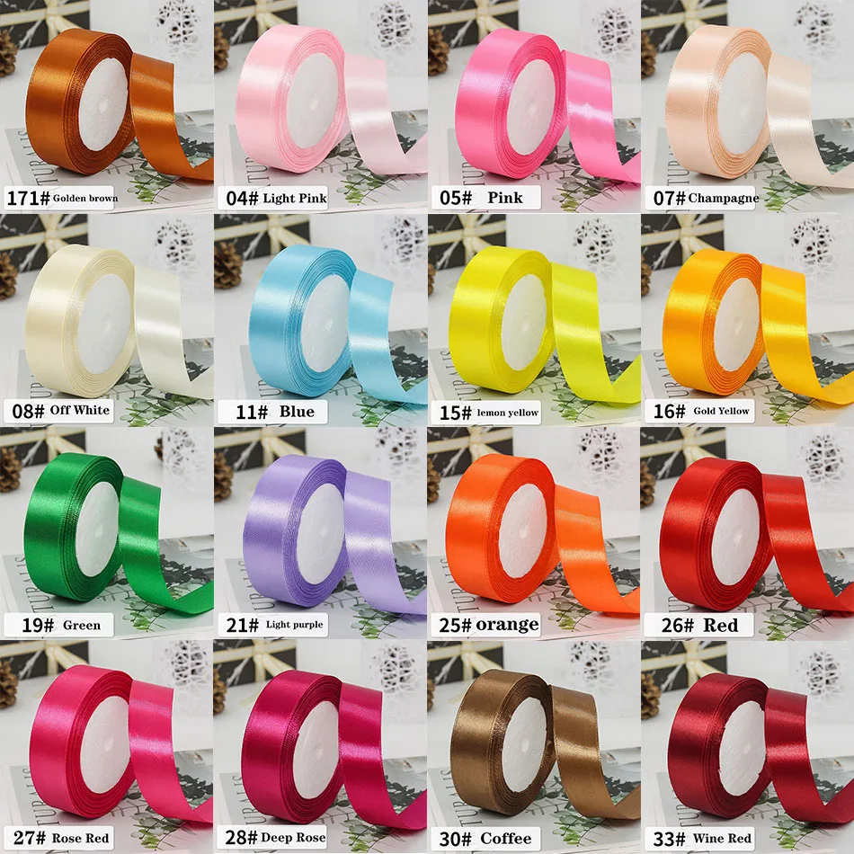 25Yards Natural Satin Ribbon Crafts DIY Wedding Party Decoration Silk Ribbon Gift Bows Sewing Clothing Home Accessories 6mm-50mm