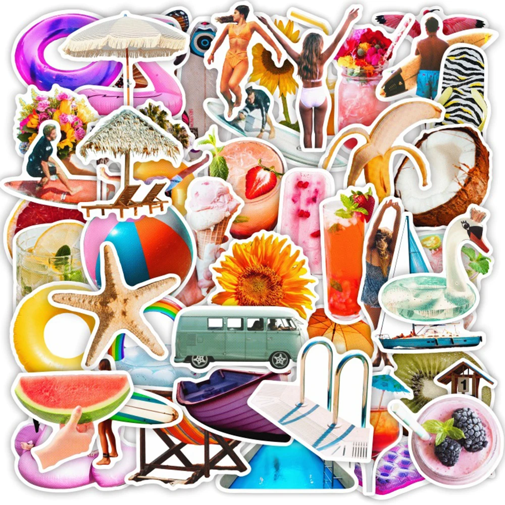 

10/30/50pcs INS Style Summer Outdoor Beach Stickers Sea Surfing Graffiti Decals Skateboard Luggage Phone Bike Creative Sticker