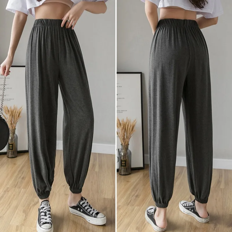 High Waist Office Ladies Tight-fitting High-stretch All-match Gray Casual Wide-leg Lantern Cropped Trousers Fashion Harem Pants