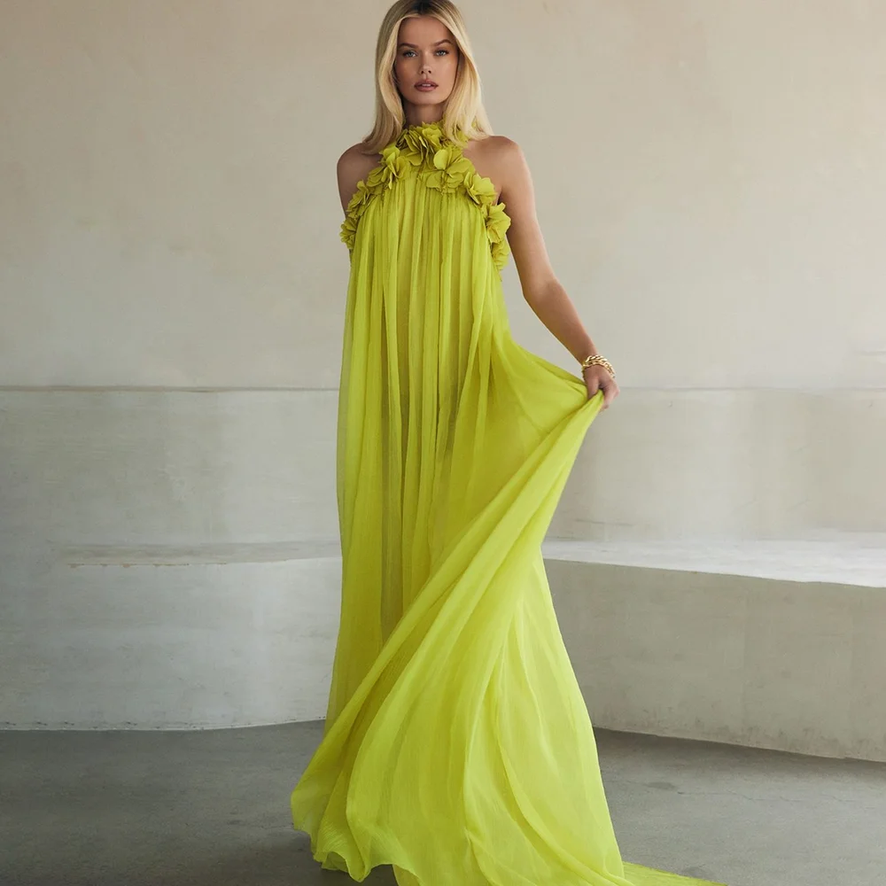 

Индивидуальное модное винтажное платье для выпускного вечера с лямкой на шее и оборками, вечерние платья без рукавов, Vestidos De Fiesta Elegantes