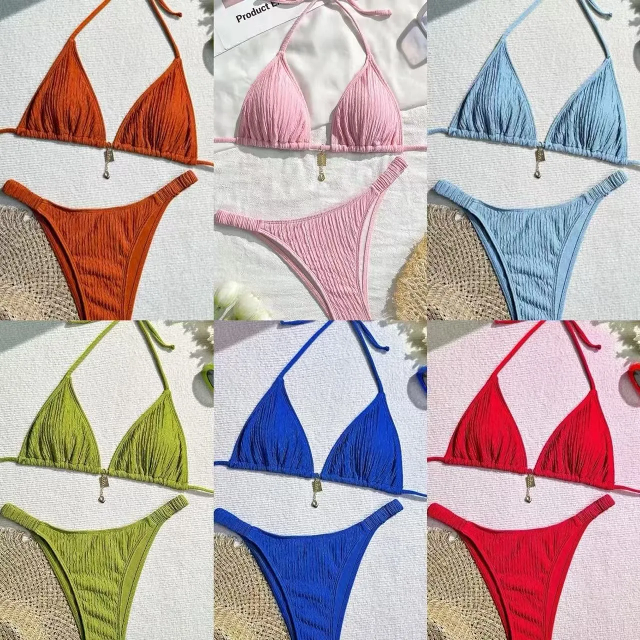 Woman 2026 Bikini Triangle Top Bikinis Ruched Fabric Swimwear Olive Green Two Piece Swimsuit Pastel Pink Women's Beachwear Set
