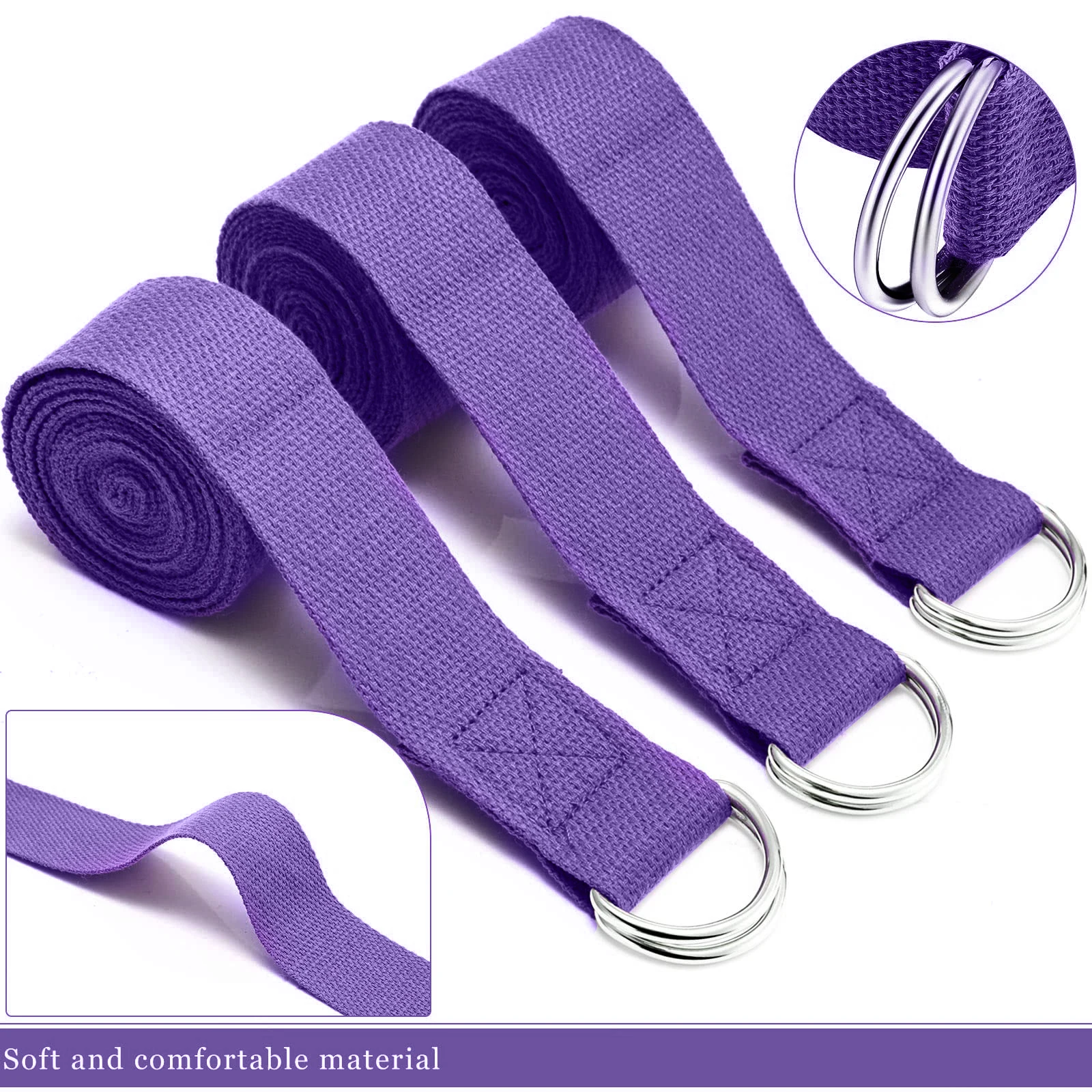183*3,8 cm Yoga Strap Baumwolle Übung Yoga Gürtel Einstellbare Gewebte Stretch D-Ring Schnalle Fitness Stretching Bands pilates Seil – Detail 4