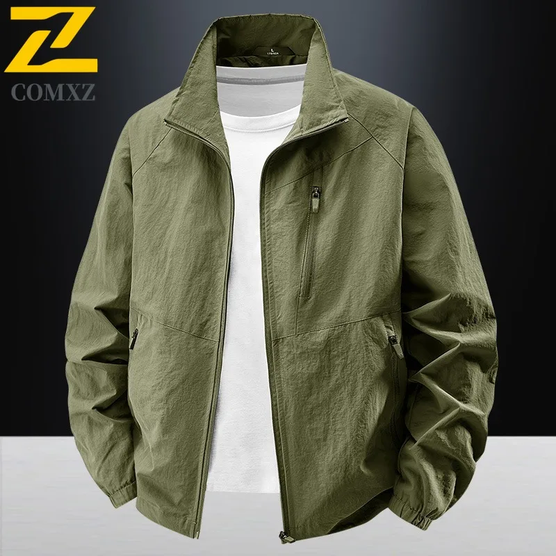 

COMXZ 2025 Mens Windbreaker Jacket Spring Autumn Business Casual Outdoor Stand Collar Plus Size Coat Cross Border Fashion 96858
