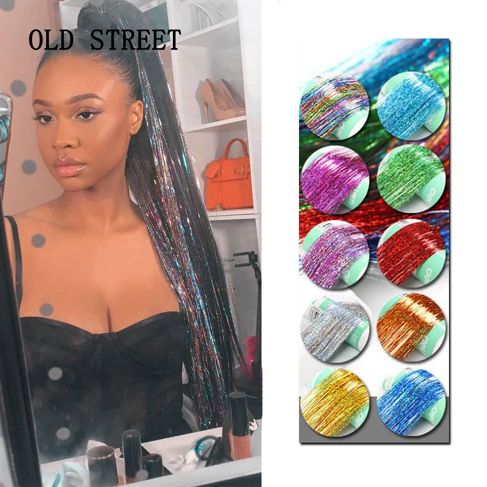 Fairy Hair Tinsel Strands Kit Tinsel Synthetic Hair Extensions for Women And Girls with Application Tools