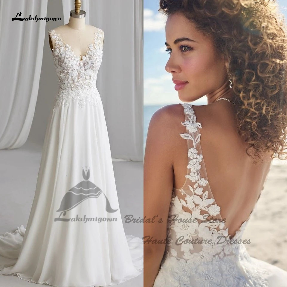 Lakshmigown Classic Women Boho Beach Wedding Dresses 2024 Sukienka Vintage Floral Chiffon Bridal Gowns Open Back Beading Lace