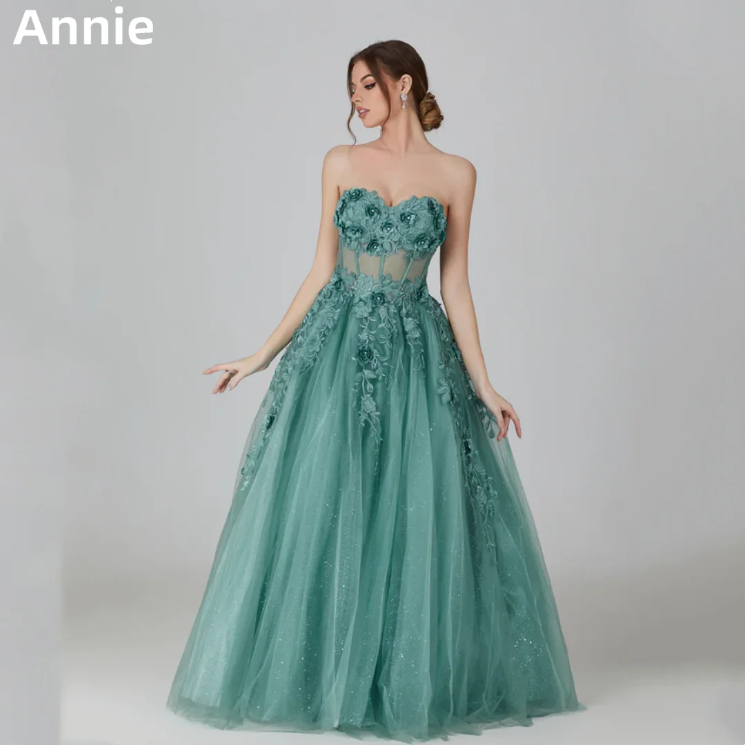 Annie-vestido De fiesta verde con calcomanía 3D para mujer, Vestidos De noche nupciales bordados con purpurina, ocasiones formales, 2024