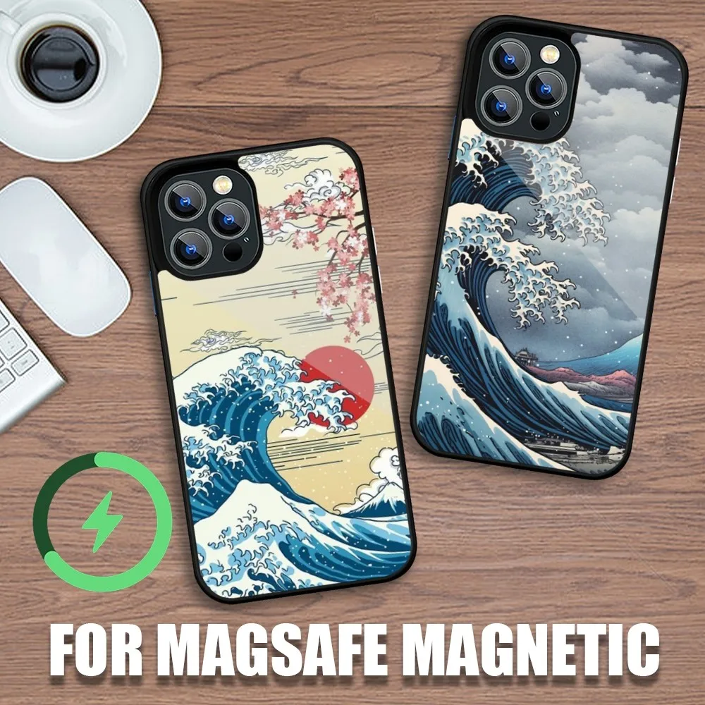 The Great Wave Off Kanagawa Phone Case For iPhone 11 12 13 14 15 Plus Pro Max Charging Magsafe Magnetic Wireless Cover