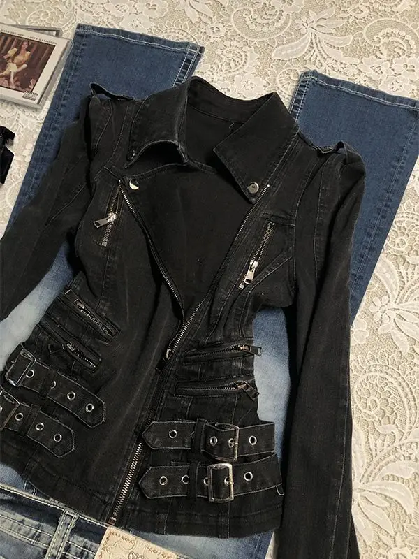 Goth Dames Jassen Moto & Biker Y2k Jaren 2000 High Street Jas Punk Vintage Esthetische Harajuku Capuchon Zip Winter Sweatshirts Mode