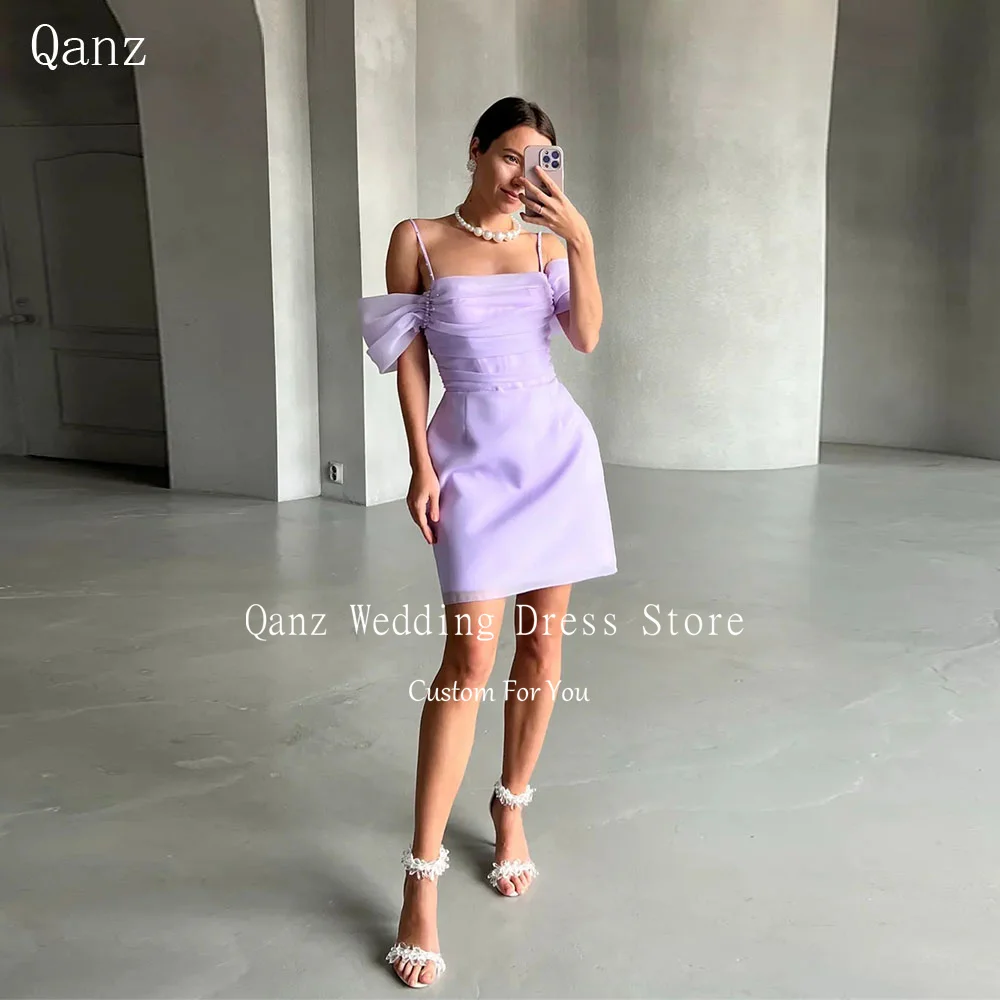 

Вечернее мини-платье Qanz Lilac из органзы на тонких бретелях с отстегивающимся шлейфом для женщин, на заказ