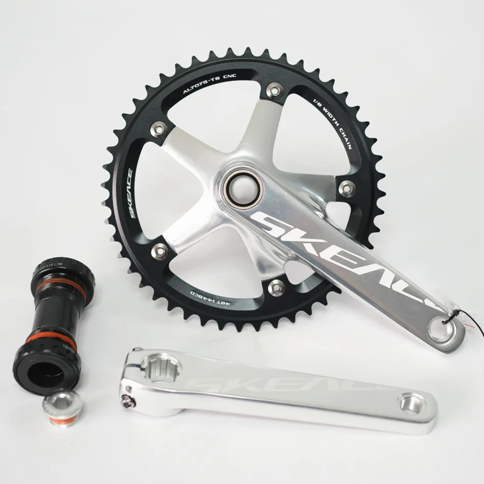 SKEACE Hollowtech Crankset, Fixie Crank, Single Speed Fixed Gear Bike Parts, Track Racing Bicycle Chainring, 48T, 165mm, 144BCD