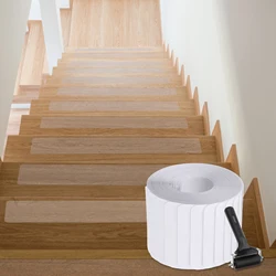 15pcs Non Slip Stair Treads Tape Self-adhesive Stair Treads Carpet Mat Anti-Skid Step Floor Mat for Safe with Roller Transparent