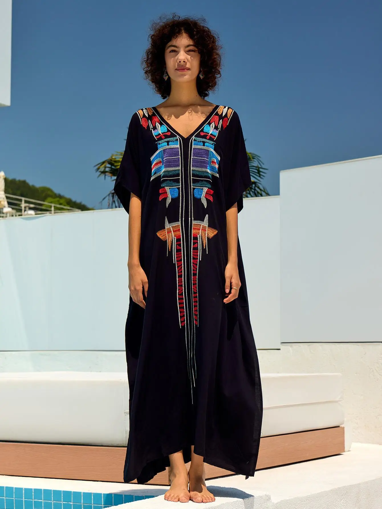 Women Loose Lightweight Kaftan Kimono Cardigan Casual Beach Cover Up Long Caftans Bathing Suit Maxi Dress