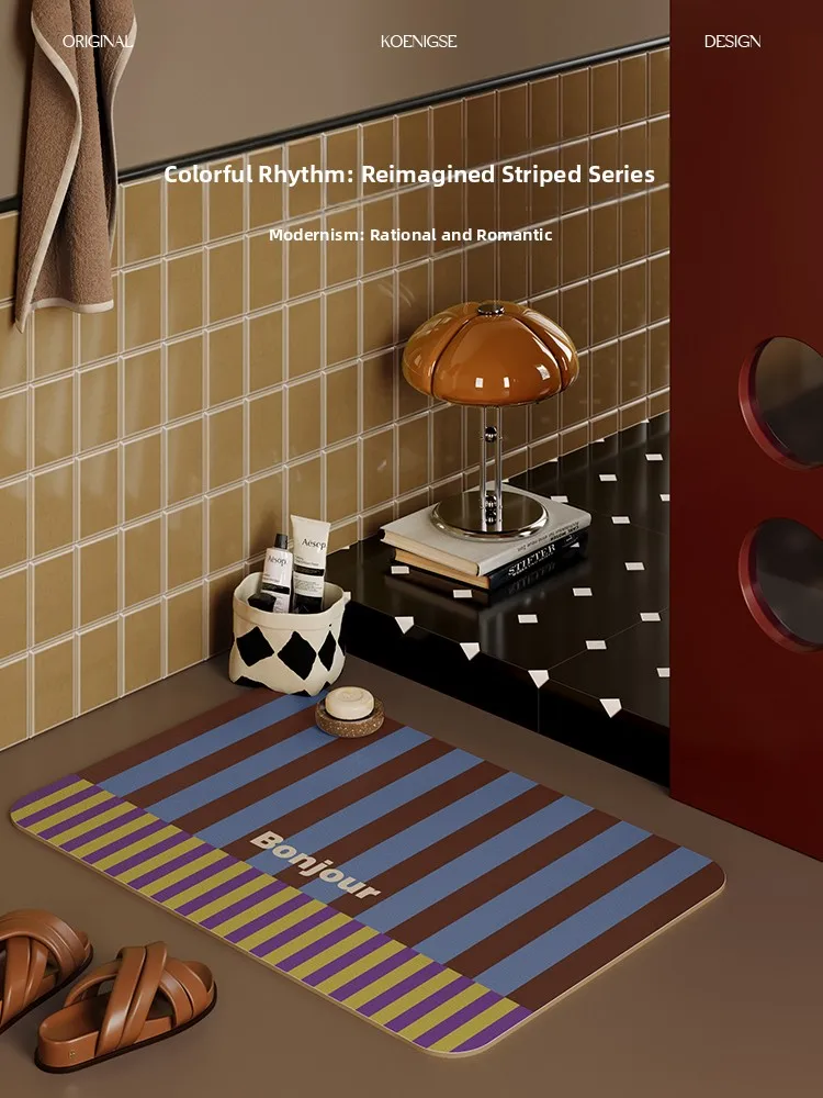 

Anti-Slip Water Absorbent Batoom Mat Luxury Vintage Sle Toilet Floor Rug Home Comfortable Elliptical ape PVC Material