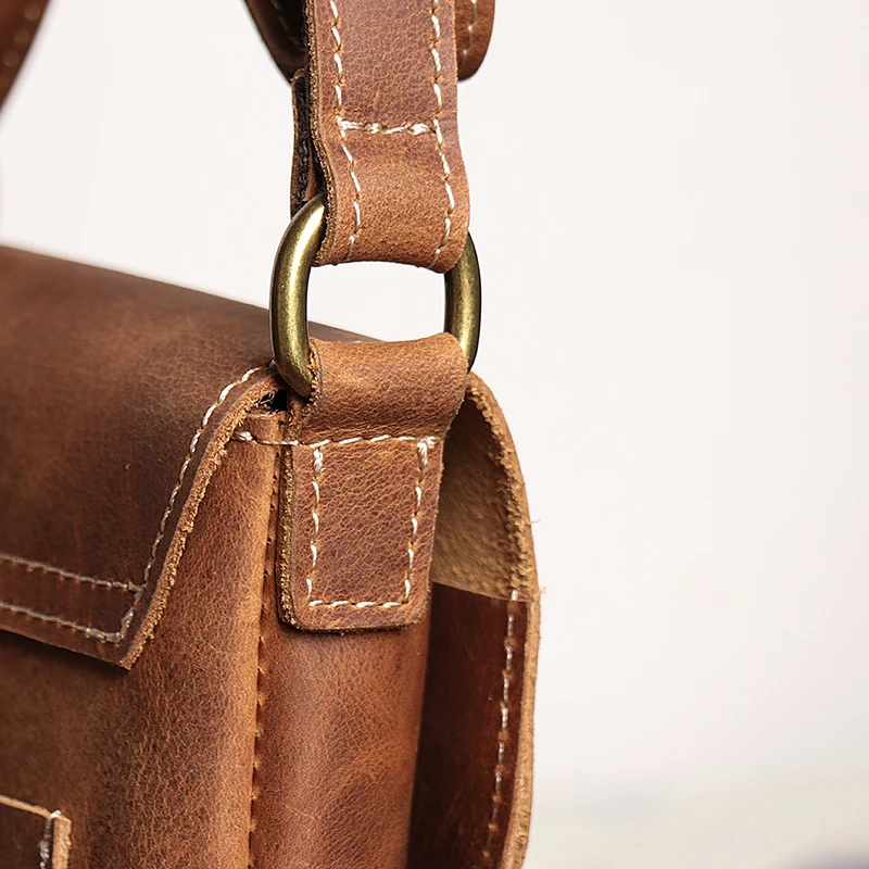 ELIN-Petit Sac à Bandoulière Vintage en Cuir de Cheval pour Homme, à Rabat, avec Verrouillage, Poche Simple pour Téléphone et Clé