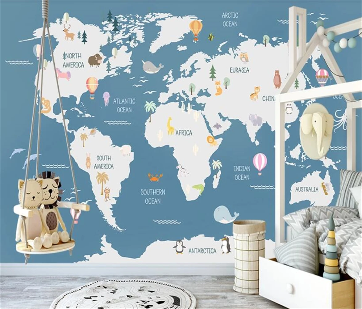 

3d обои с воздушным шаром на заказ для детской комнаты, фото, мультяшный мир животных, фотообои, украшение для дома, наклейки на стену