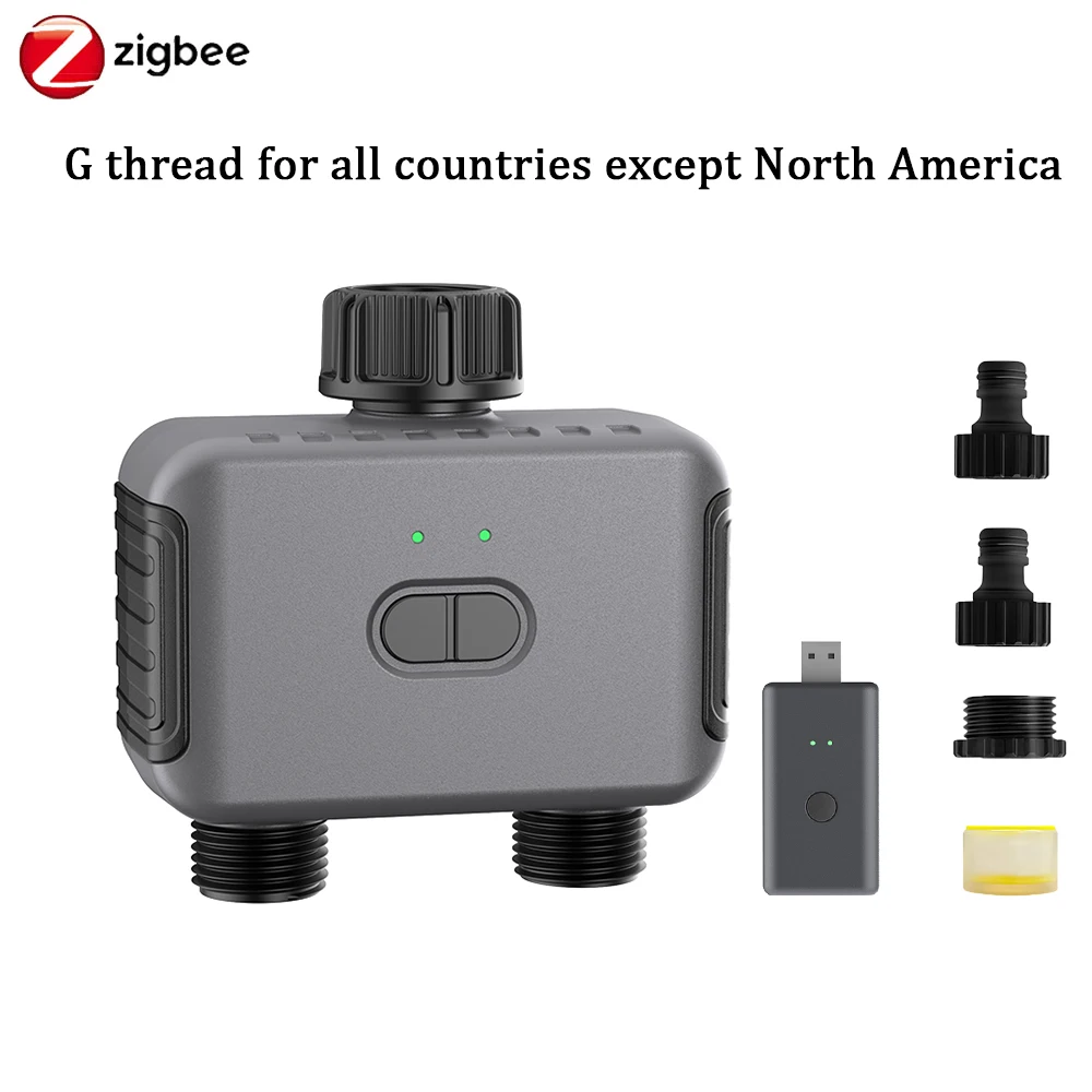 Zigbee/BT Automatischer Bewässerungstimer mit Doppelschlauch für Gartenbewässerungssystem, Wasserhahn-Sprinkler-Programmierer, unterstützt Alexa, IPX5
