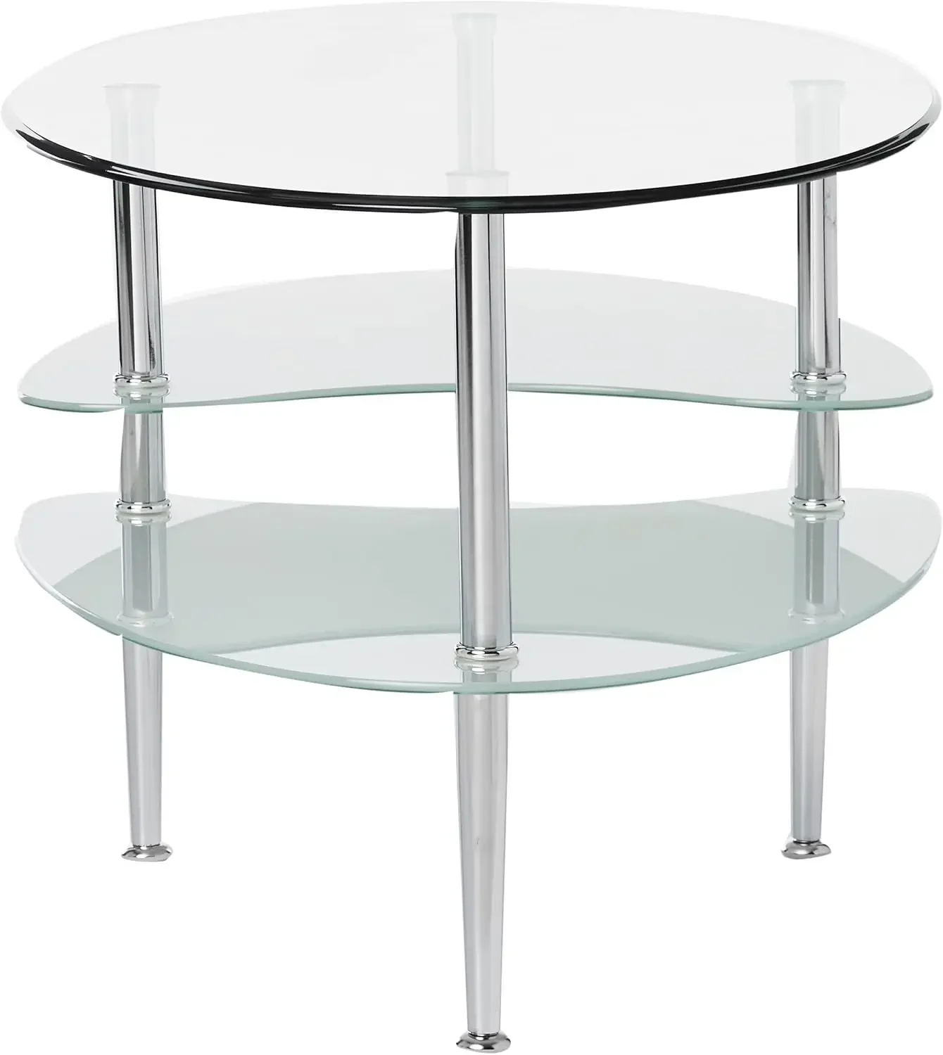 Table Basse Ovale Moderne en Verre de 37 Pouces, Étagère de Rangement pour Salon