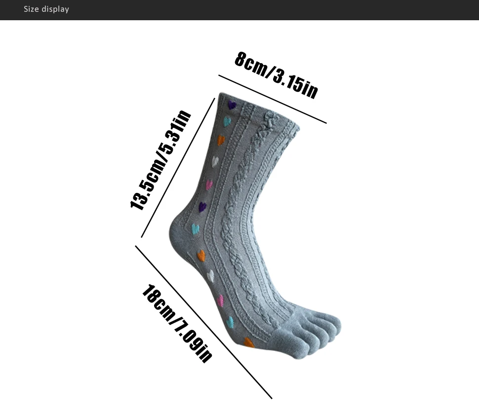 1/5 Paar 5-Finger-Socken für Damen und Mädchen, Baumwolle, 3D-Jacquard, Vintage, niedliche Liebe, bunt, weich, elastisch, schweißabsorbierend, Zehen-Happy-Socken – Detail 2