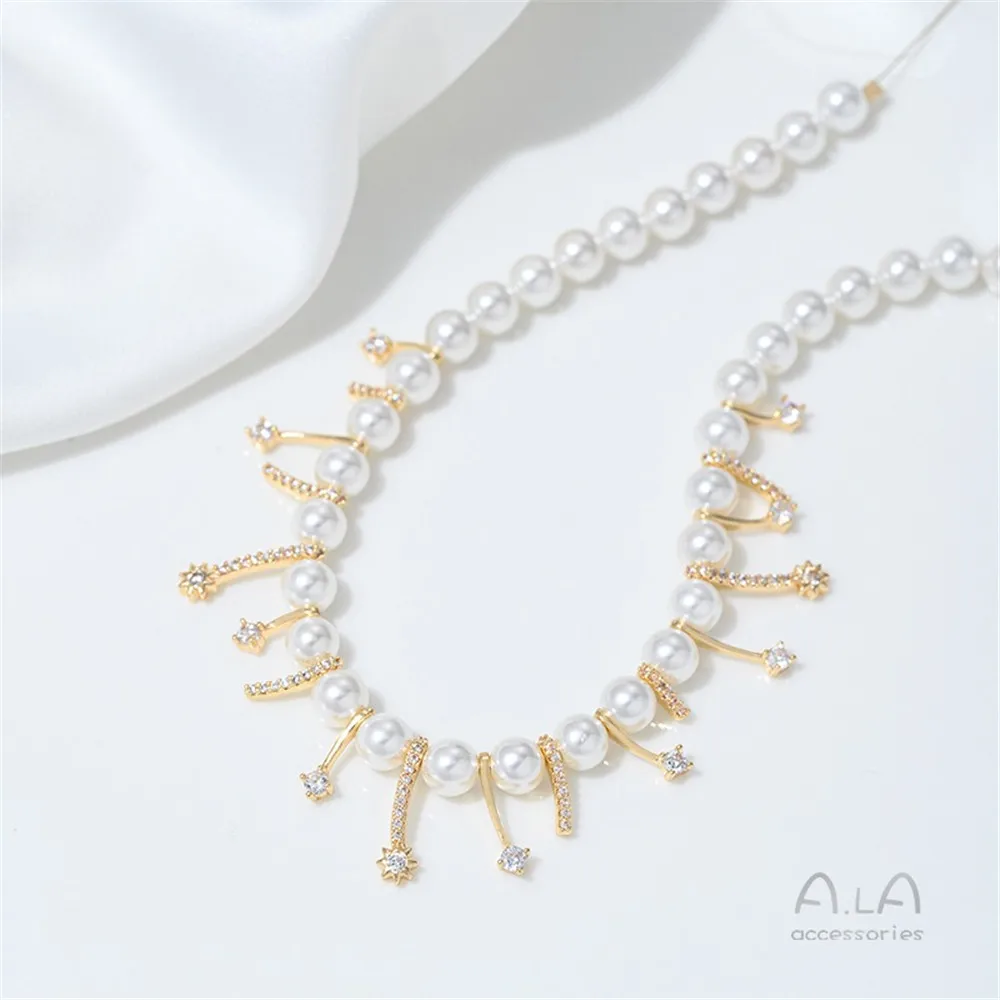 14K Gold Bag Zircon Meteor Shower Collarbone Chain Necklace Bead Pendant DIY Handmade Jewelry Accessories