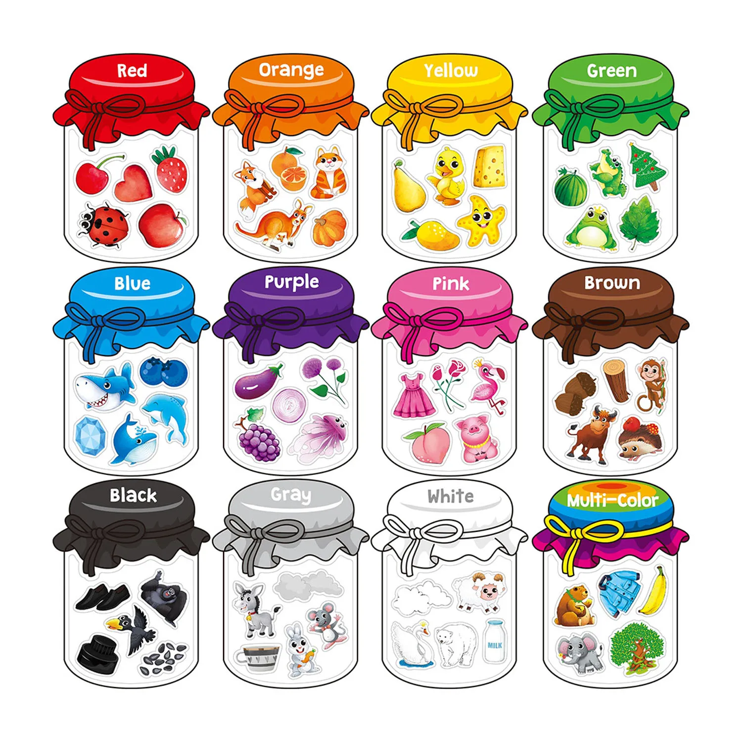 Colorful Magnetic Set Labels 72Pcs Colorful Magnetic Stickers Sets Color Recognition, Educational Magnet Labels for Refrigerator