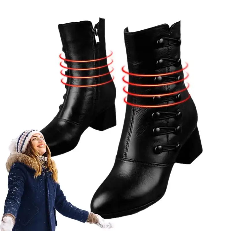 Women's Mid Calf Boots PU Leather Soft Faux Plush Lining Mid Calf Boots Warm Women Boot Gift For Family Friends Colleagues