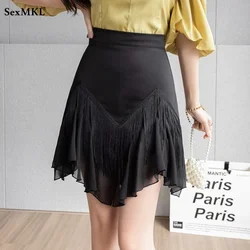 High Waist Tassel Black Skirts Women 2026 Elegant Korean Fashion Clothing Faldas Largas Casual A Line Sexy Mini Skirt Shorts XXL