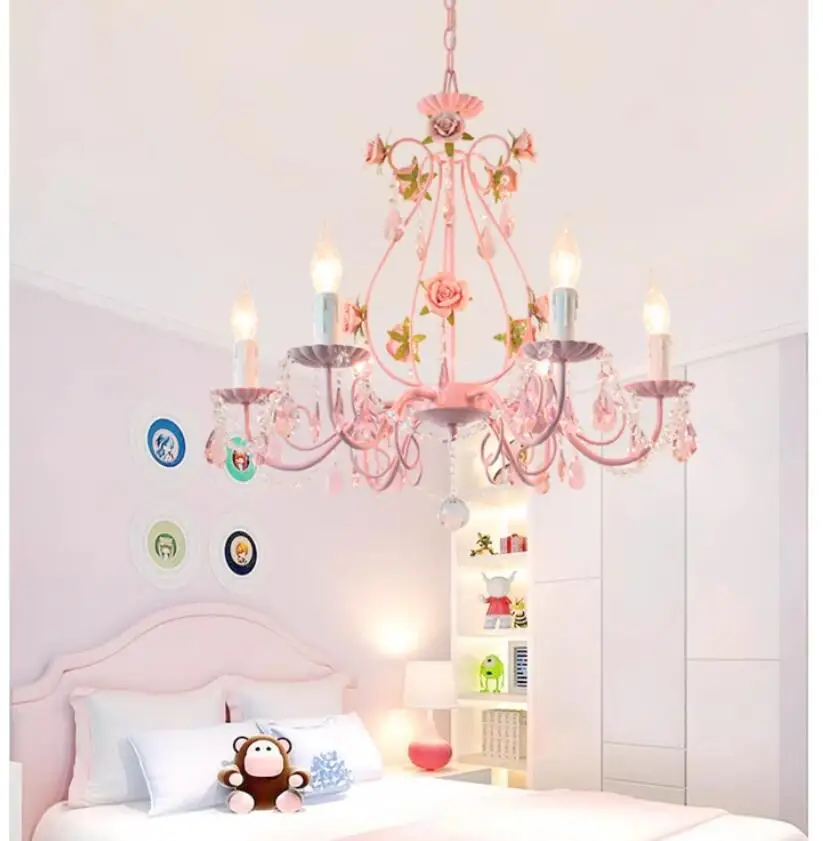 Pink Modern European Chandelier lamp Lustre Pendant Light Pink Rose Flower Light Fixture E14 Decoration Design