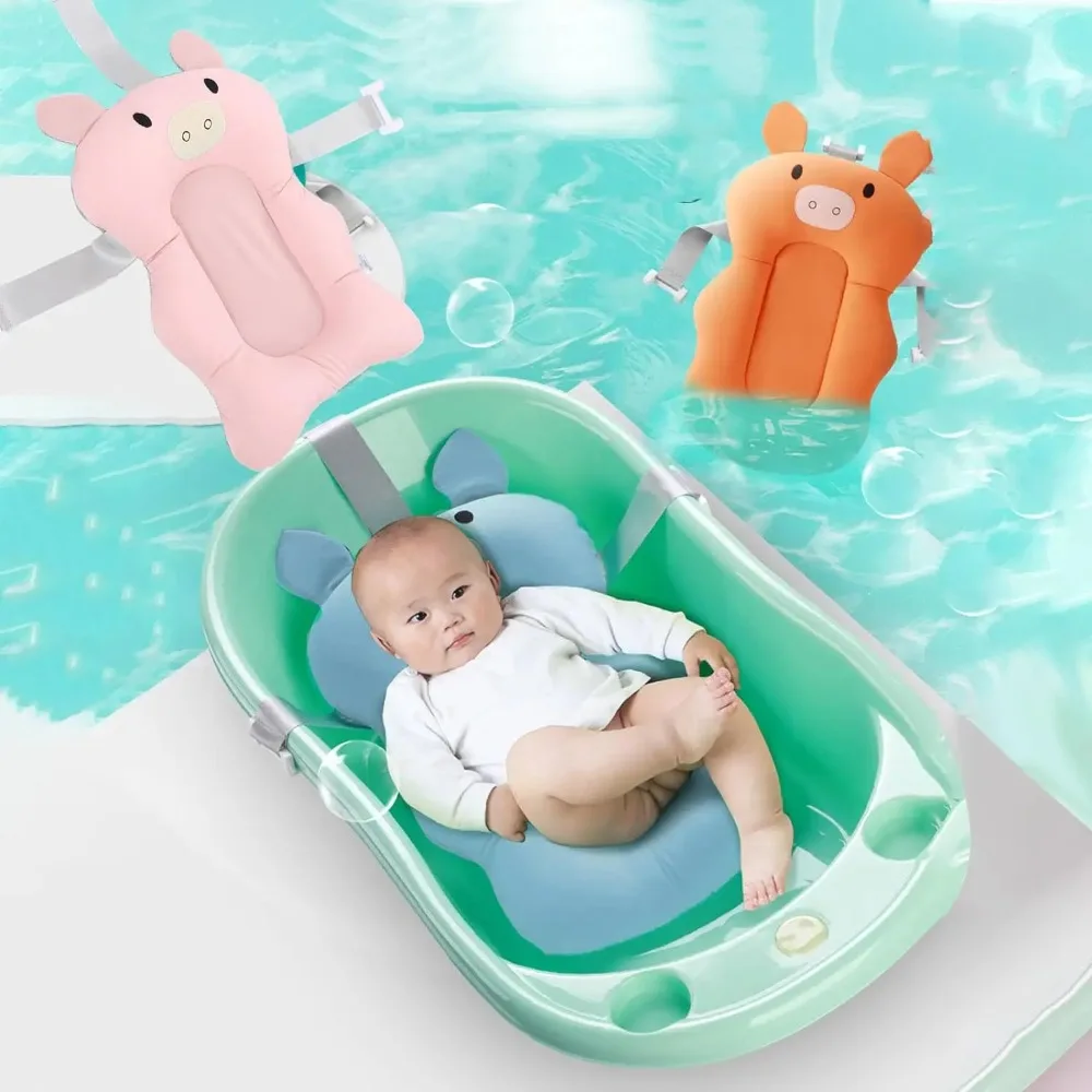 Cuscino per sedile per vasca da bagno per bambini Tappetino da bagno per neonato Cuscino di supporto per sedile da bagno per neonato Cuscino da bagno per neonato Simpatico maiale cartone animato
