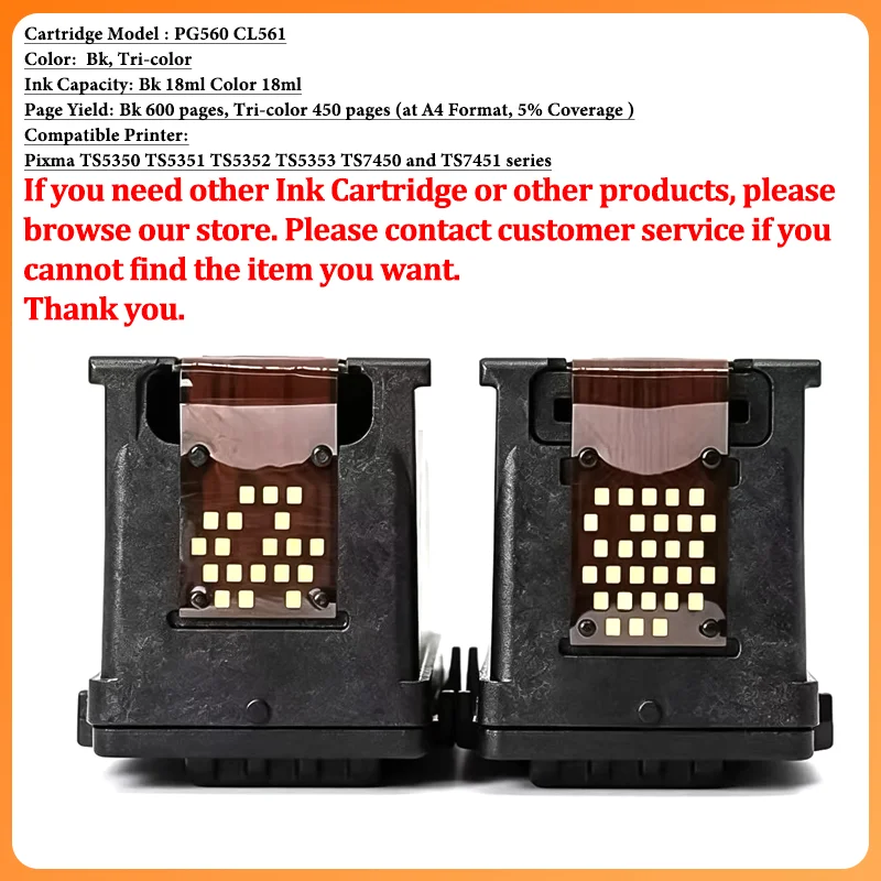 2PC/1~2 SET PG560 CL561 560XL 561XL Ink Cartridge Compatible For Canon Pixma TS5350 TS7450  TS5351 TS5352 TS5353 TS7451 Printer