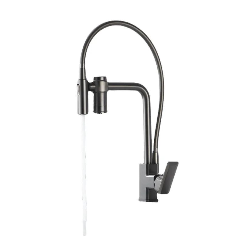 

All-copper cold-hot integrated kitchen rotating magnetic pull-back extendable vegetable sink faucet
