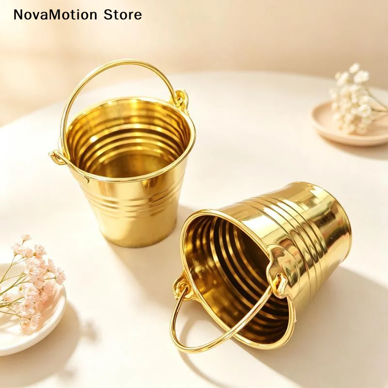 [NM]Multifunctional Stainless Steel Ice Bucket With Handles Round Mini Dollhouse Metal Buckets Thickened Portable Beer Bucket