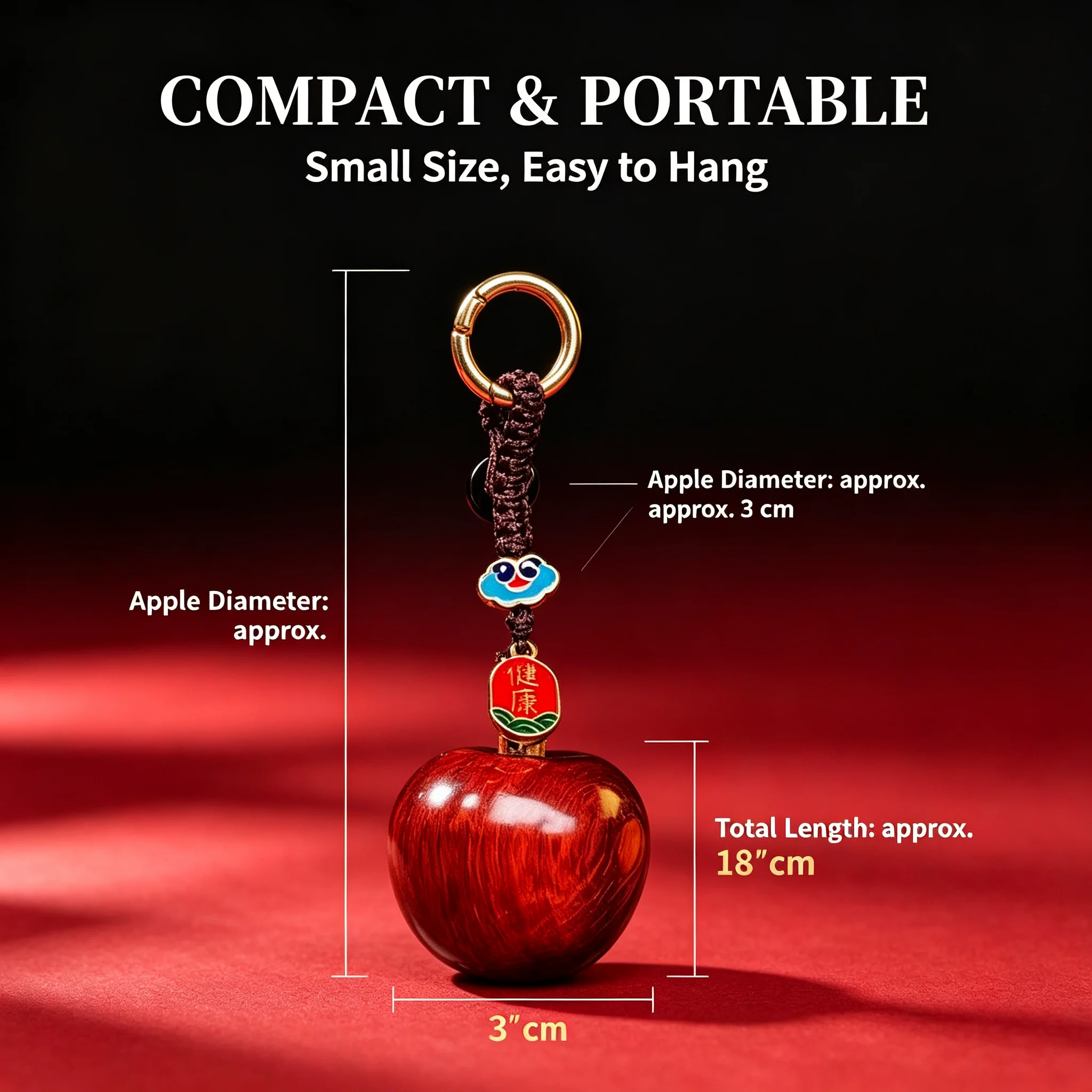 Hand Carved Natural Wood Apple Phone Charm Strap, Vintage Wooden Fruit Pendant Keychain, Handmade Braided Rope Bag Charm Ornamen