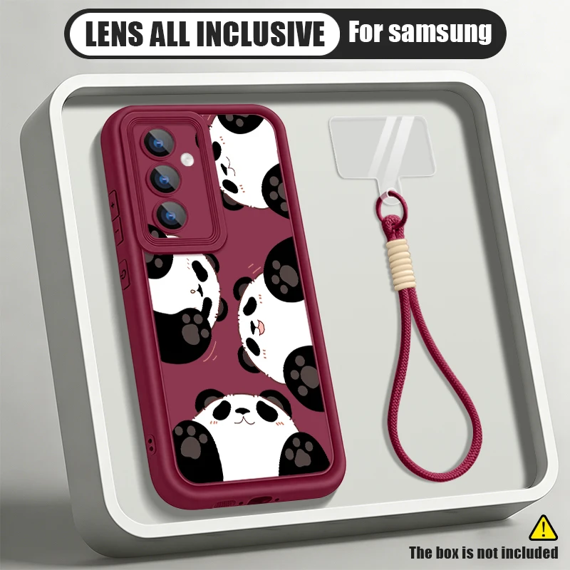 Cartoon Panda Pattern Lanyard Phone Case For Samsung Galaxy A57 A37 A56 A16 A17 A26 A55 A15 A54 S25 FE S26 S24 S23 Ultra Cover