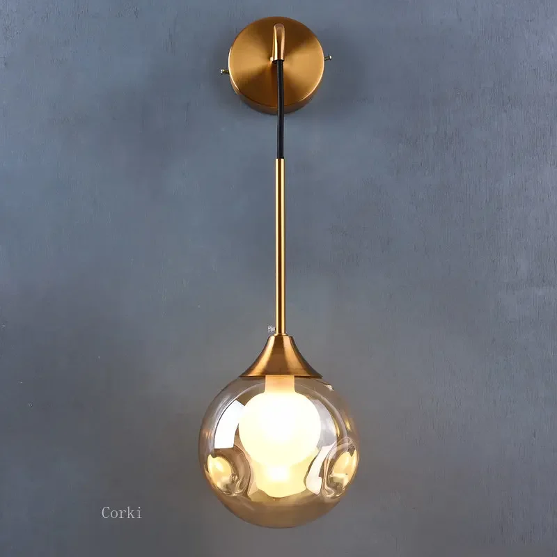 Modern Led Wall Lamp Glass Ball Gold Sconce Lighting Fixtures Indoor Nordic Living Kitchen Bedroom Bedside Light Decor Luminaire