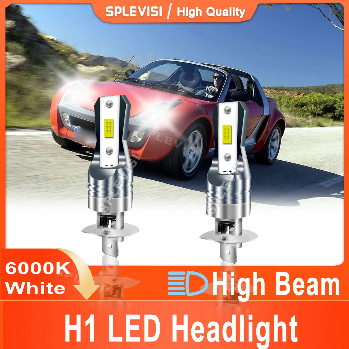 

SPLEVISI CSP Chips H1 Led Headlight High Beam 90W 9000LM 6000K White Replace For Smart Roadster 2003 2004 2005 2006 Plug & Play