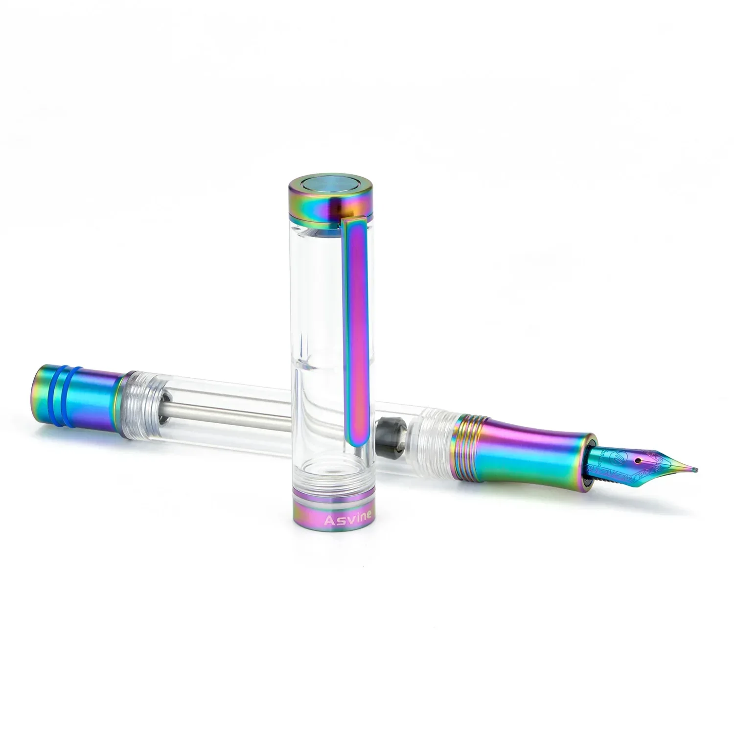 Imagem -03 - Rainbow Titanium Caneta-tinteiro Enchimento a Vácuo ef f m Nib Clear Transparente Acrílico Caneta de Escrita Suave Asvine-v200