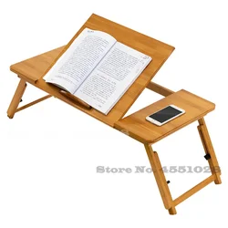 Support d'ordinateur portable réglable en bambou, table d'ordinateur pliable avec pieds réglables, mini bureau pour canapé-lit, table de travail à domicile